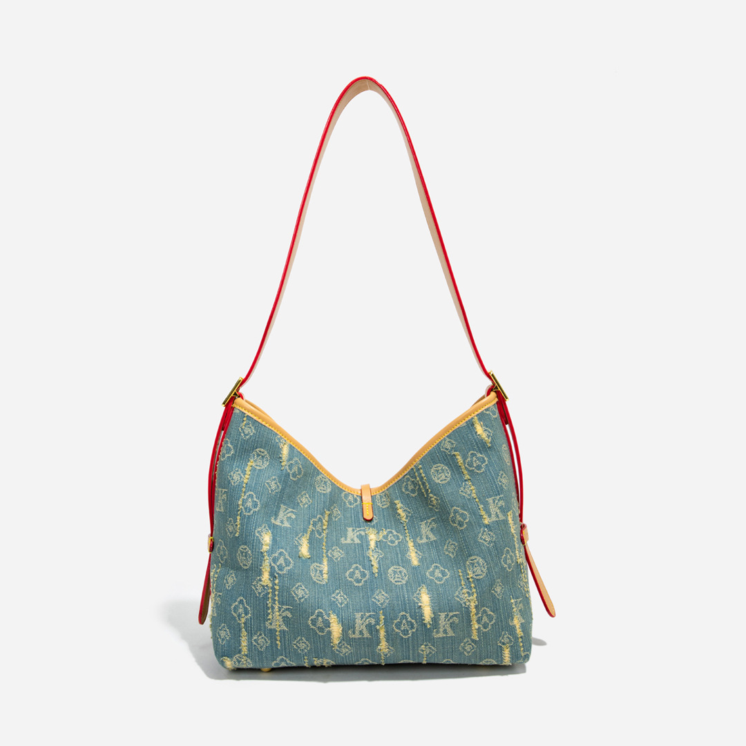 2025 Large - capacity bags for women super - popular niche old - flower denim bags Commuting - friendly versatile single - shoulder and cross - body l