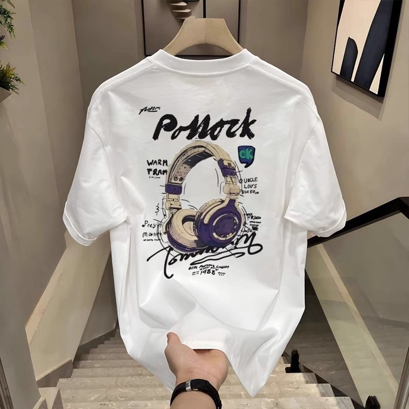 free shipping for man The new summer pure cotton men's printed T-shirt is a trendy and versatile round-neck T-shirt Cartoon print Youth trend