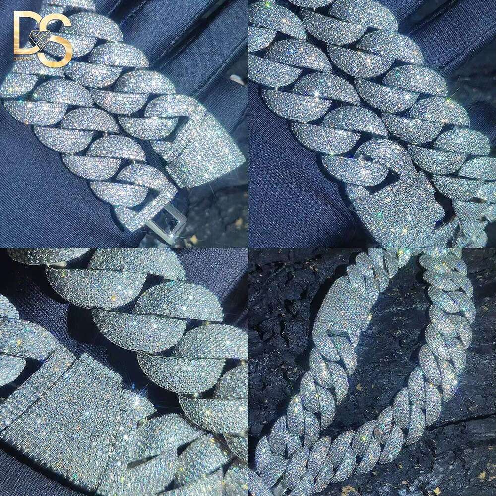 Luxurious Sier Stone Necklace 22mm 24mm 30mm Rapper Style Men's Iced Out Jewelry Hip Hop Thick Cuban Chain