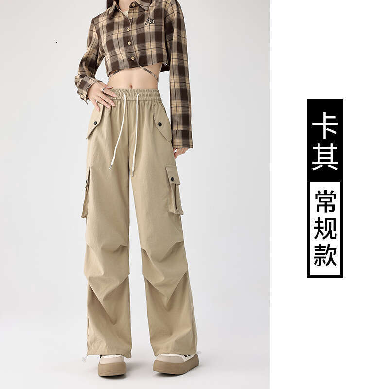 American Style Cargo For Women Summer New High Waist Quick-Dry Parachute Casual Wide-Leg Sports Long Pants Trendy B5