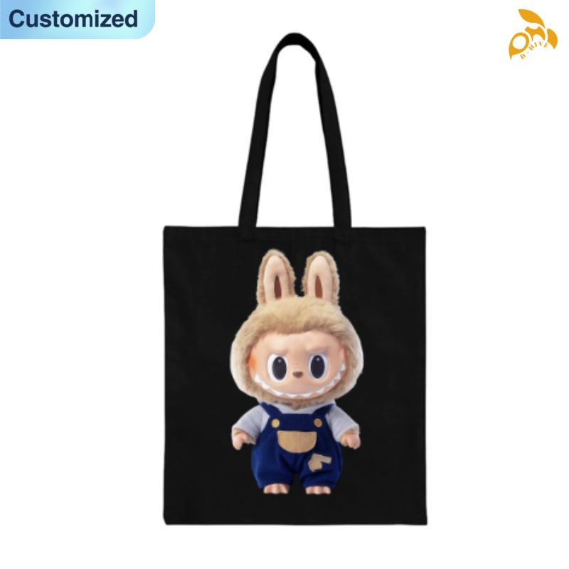 Free shipping TOP fashion designers customize lightweight and high-quality black full-print canvas tote with labubu pattern bags