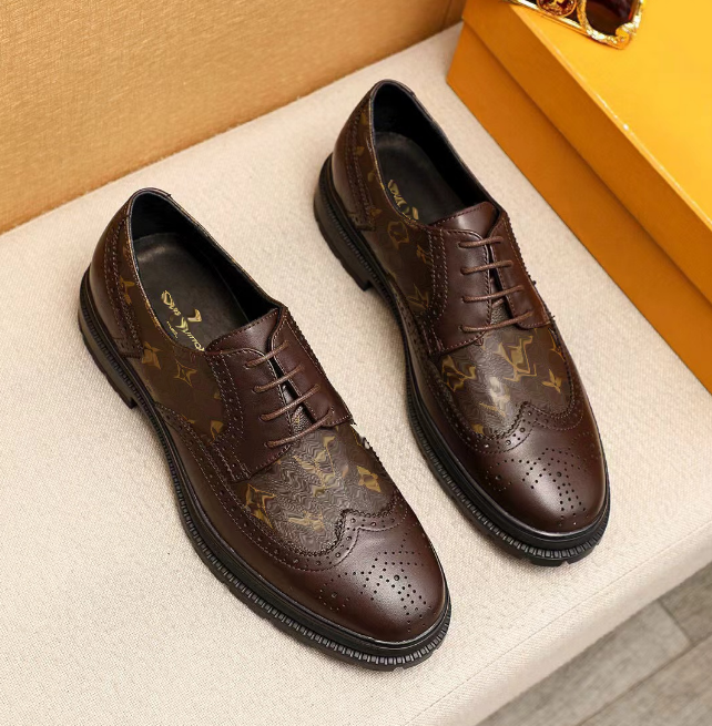 Brown/black Leather Brogue Shoes Men's Shoes Lace-Up Thick Increasing Wear-Resistant Shoes Handmade Men's Shoes