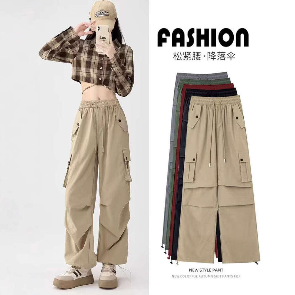American Style Cargo For Women Summer New High Waist Quick-Dry Parachute Casual Wide-Leg Sports Long Pants Trendy B5