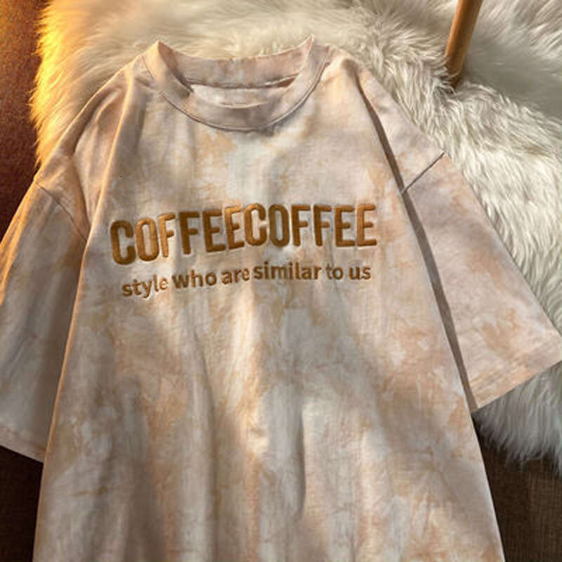 Tie-Dye Embroidered Letters Couple Outfit Best Friend Short Sleeve T-Shirt Women Summer Loose Student Top Women's Clothing B5