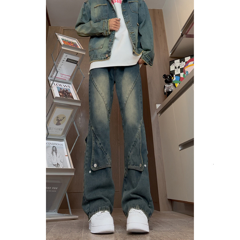 Designer Black Patchwork Casual Work Jeans, Men's Long Pants, Hip-hop Luxury Pants, High Street Slim-fit Pants, Flared Pants