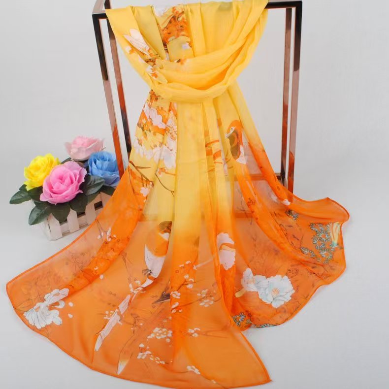 K1299 Spring new lucky bird women chiffon long silk scarf wholesale gauze scarf gift
