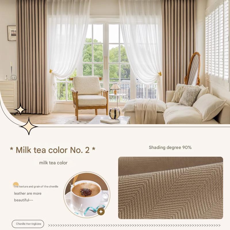 YL-36535 new chenille herringbone curtain high temperature setting modern simple finished living room bedroom blackout curtain