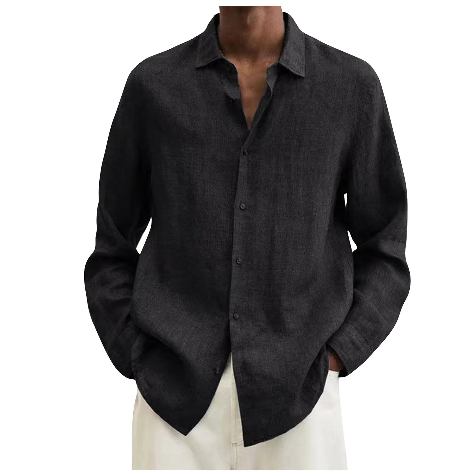 Cotton Linen MenS Casual Clothing 2024 Spring Summer Solid Color Long Sleeve Shirts Loose Simple 250709