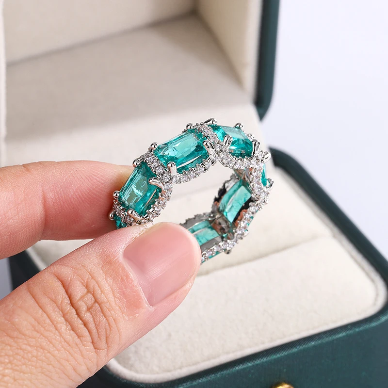 Paraiba simulation gemstone women's ring recommended by Little Red Book, high-end jewelry inlaid with sea blue gemstone topaz ring