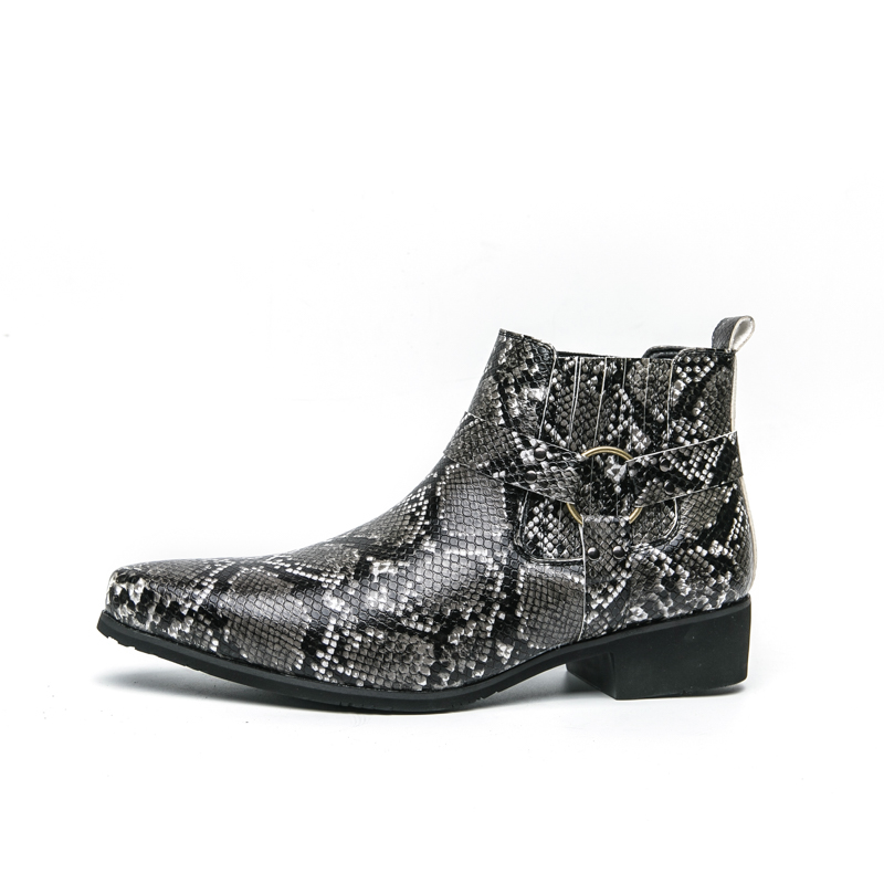 92343- Men's new high top Martin boots, Chelsea boots, English snake patterned Mongolian boots, short high top leather shoes