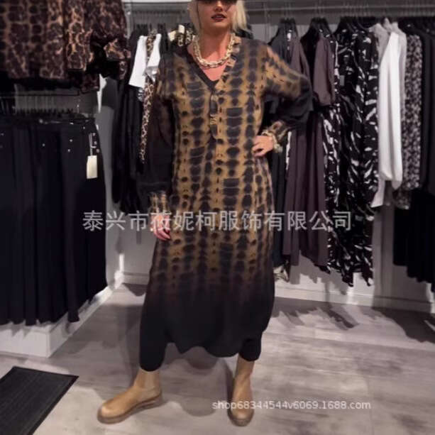 Leopard Print New Long Dress Loose Casual Autumn And Winter B5