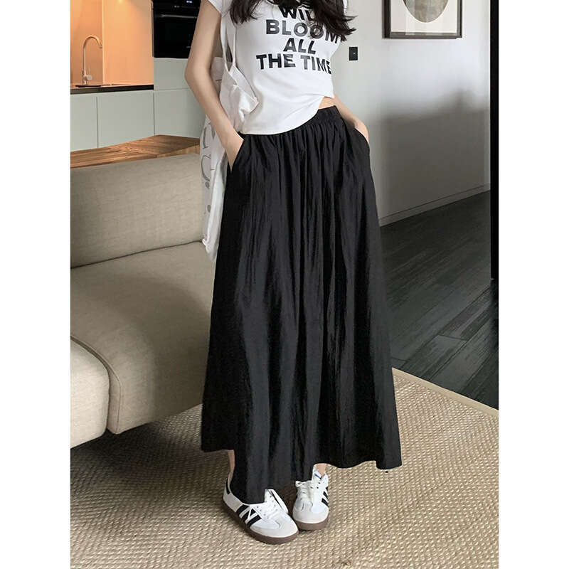Pleated Mid-Length For Women Summer New High Slimming Elastic Waist A-Line Umbrella Skirt B5