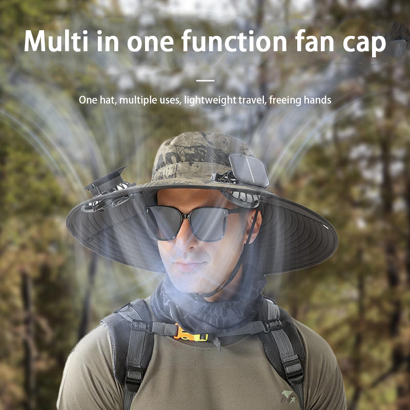 Breathable Cool Mesh Hat w/ Integrated Electric Fans & Dual Power Options: Solar Charged & USB Portable Cooling Headwear