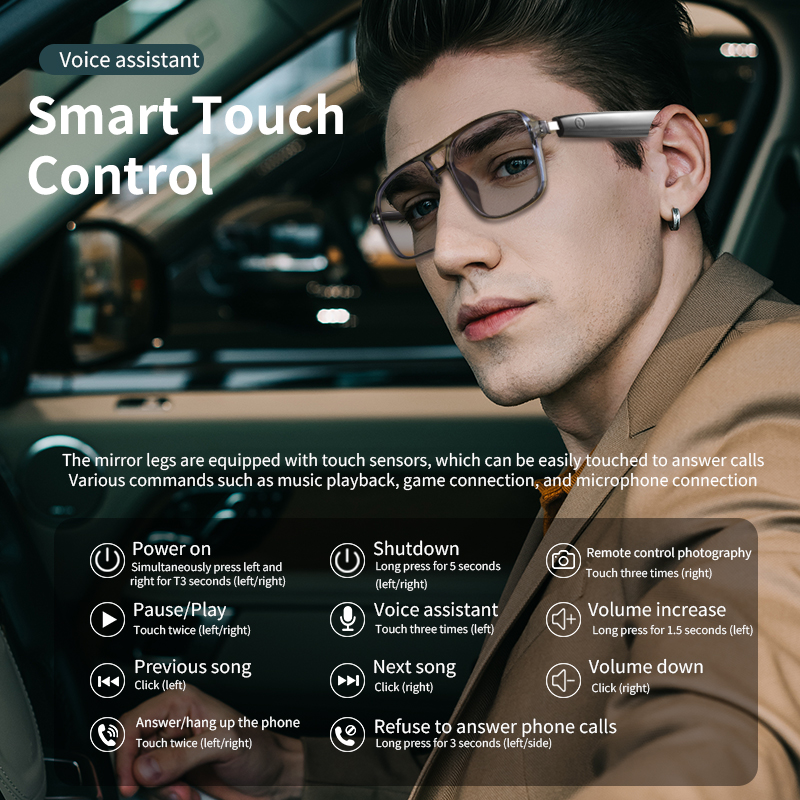 LIGE Wireless Smart sunglasses,UV protection, voice control Wireless call music control Double-beam color-changing glasses Outdoor sports glasses