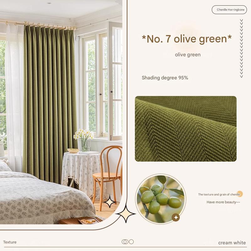 YL-36618 new chenille herringbone curtains high temperature setting modern simple finished product living room bedroom blackout curtain