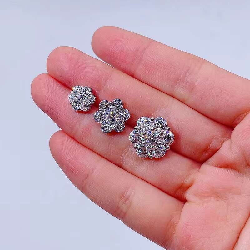 Drop Shipping Mens Iced Out Hip Hop Sterling Silver 925 Screw Back Moissanite Cluster Earrings