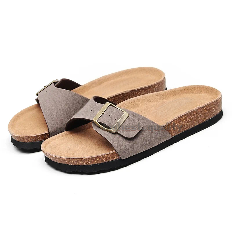 Slippers Womens Buckle Strap Design Cork Slides Stylish Open Toe Flat Summer Shoes Comfy Outdoor Slide Sandals 06