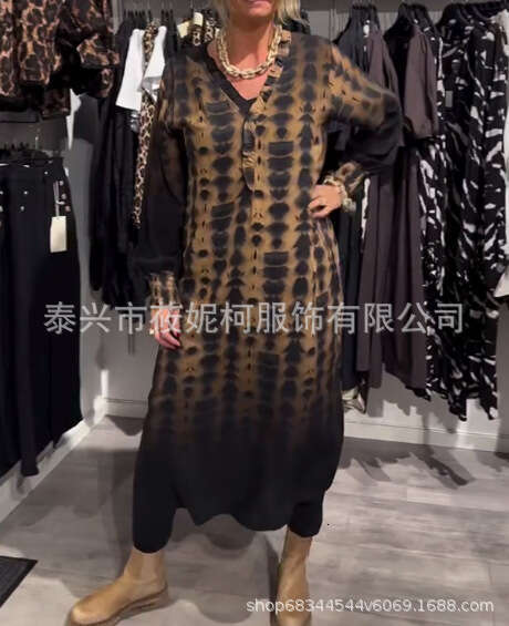 Leopard Print New Long Dress Loose Casual Autumn And Winter B5