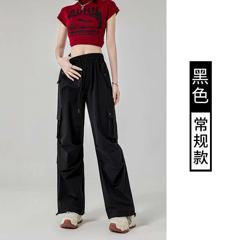 American Style Cargo For Women Summer New High Waist Quick-Dry Parachute Casual Wide-Leg Sports Long Pants Trendy B5