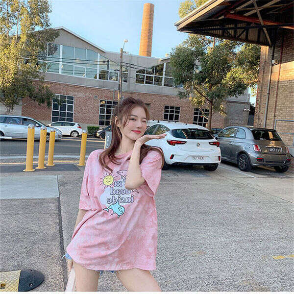 Summer New Cartoon Short Sleeve T-Shirt For Women Loose Korean Style Student Tie-Dye Top Women's Fashion Ins Trend B5