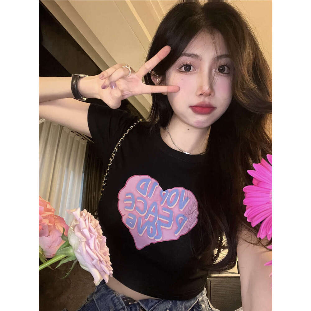 Sleeve T-Shirt For Women Summer New Ins Trend Sweet Spicy Girl Printed Design Short Slim Fit Student Top B5