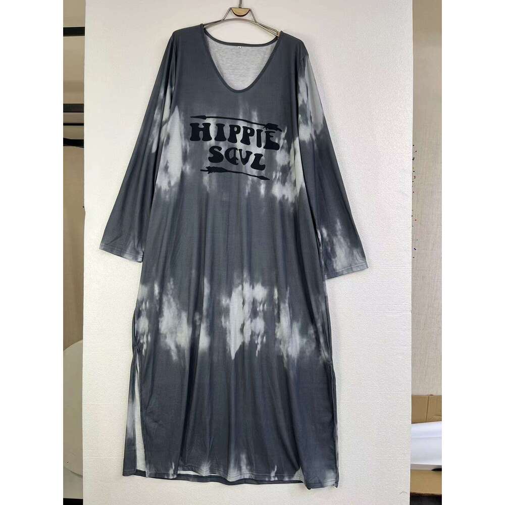 Women's Summer New V-Neck Long Sleeve Dress Elegant Hepburn Style Versatile B5