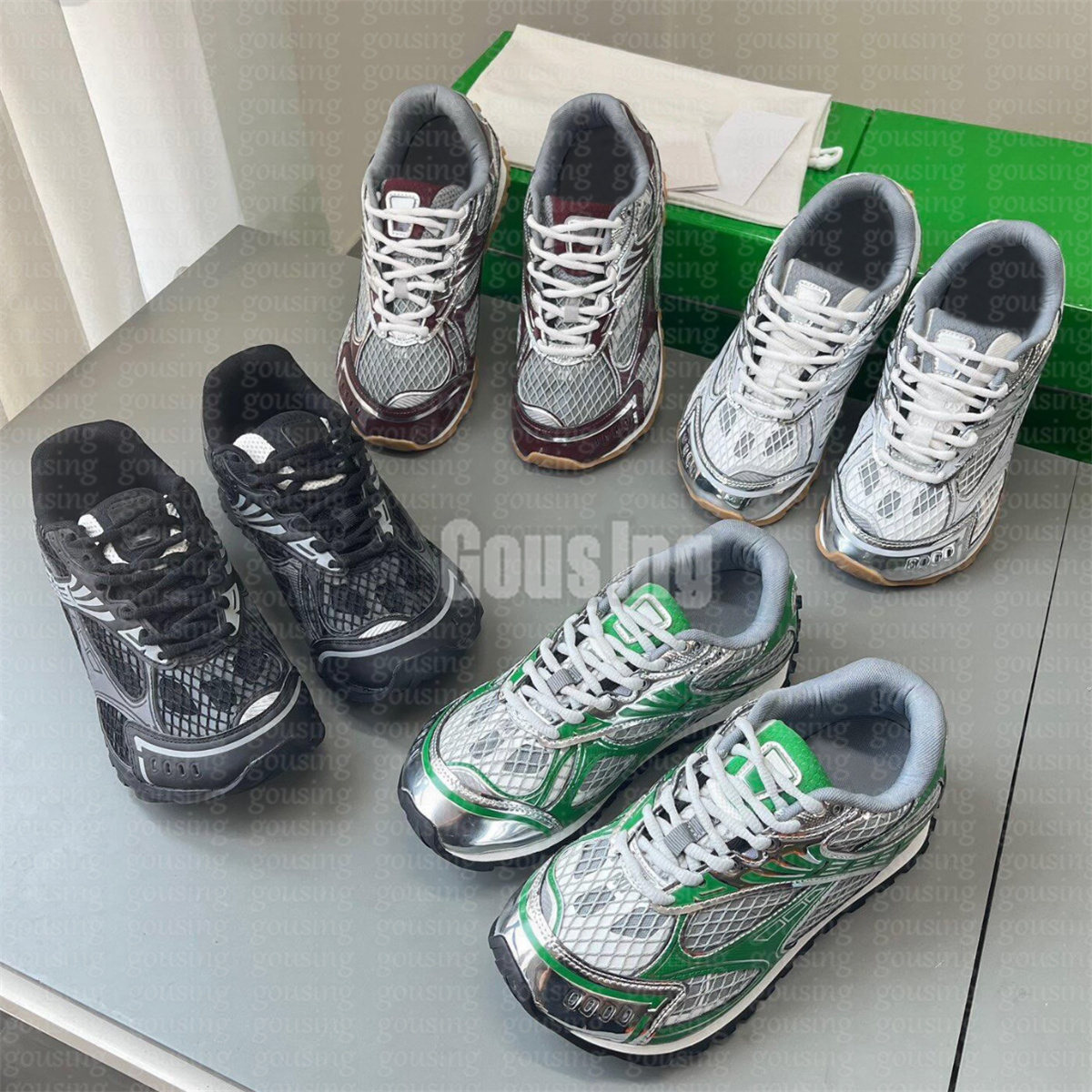 Sneakers Designer Shoes top Fishnet Upperr Womens Mens Luxury Trainers Leather Mesh Nylon Fabric Shoes Outdoor Sneakers High Quality Lightweight Size35-45