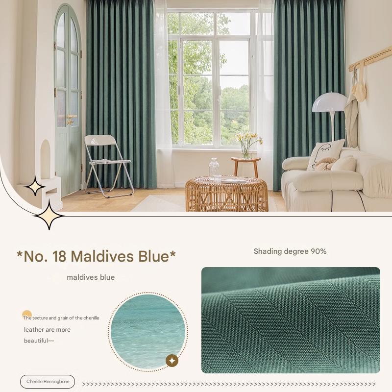 YL-36535 new chenille herringbone curtain high temperature setting modern simple finished living room bedroom blackout curtain