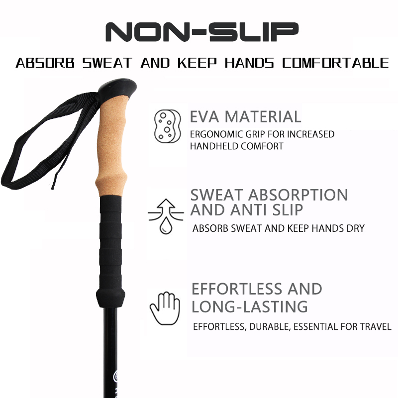 OKHEALING Carbon Fiber UD Surface Trekking Poles Ultra-light Folding Cane Portable Walking Stick with EVA Handle for Off-road Camping Mountaining Back