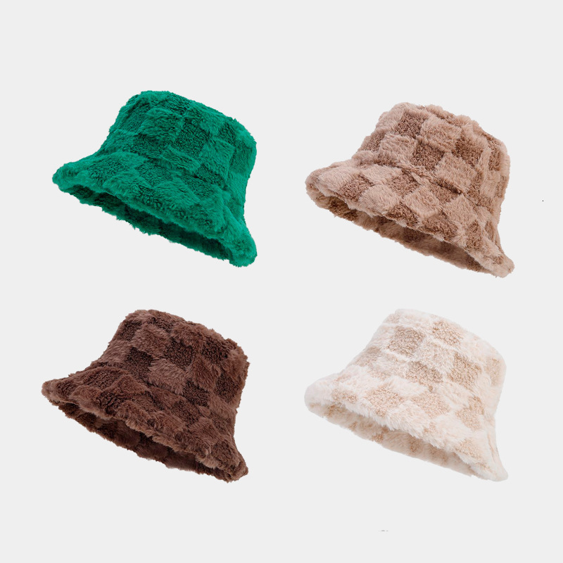 Autumn Winter Solid Color Plaid Fisherman Hat Unisex Outdoor Artistic Versatile Bucket Hat Thickened Warm Sun Hat 250710