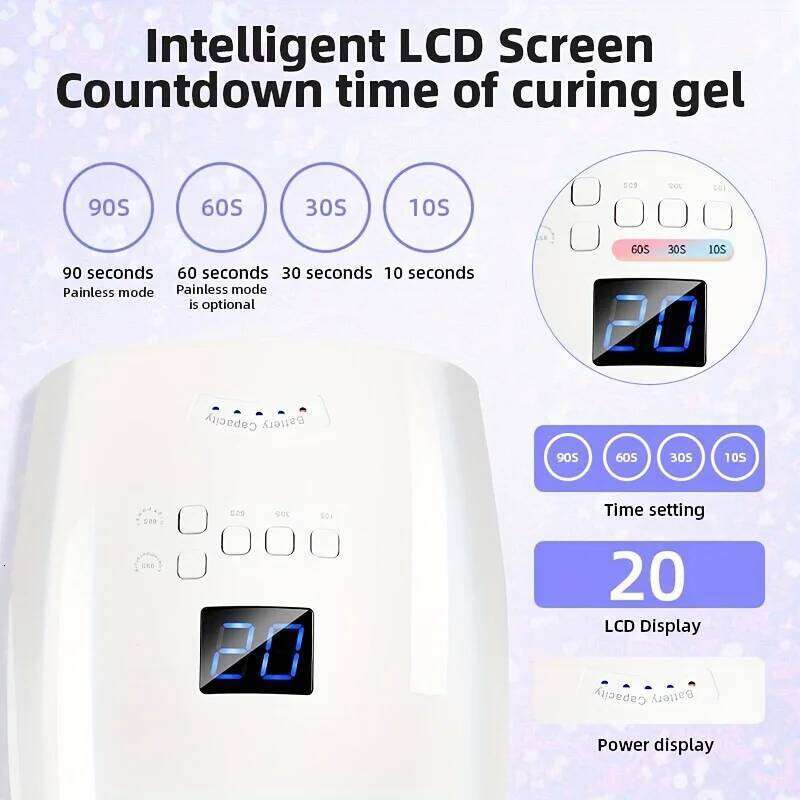 Rechargeable UV LED 66W Lamp with LCD Screen 4 Timer Settings Nail Art Manicure Tools for Home and Salon X250710