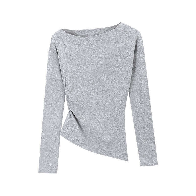 Design Sense Sweet Spicy Girl Off-Shoulder Long Sleeve T-Shirt Women's Fashion Early Autumn Slim Fit Slimming Base Layer Inner Wear Student Top B