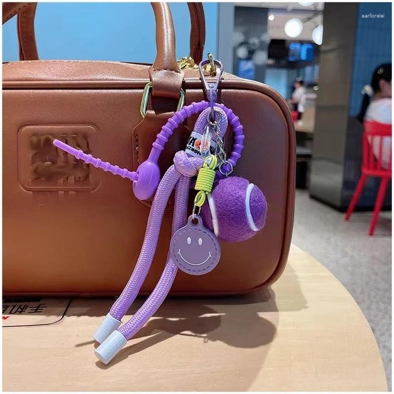 Keychains Decorative Colorful Smiling Tennis Car Keychain Creative Backpack Pendant Female Gift Nylon Rope Decoration
