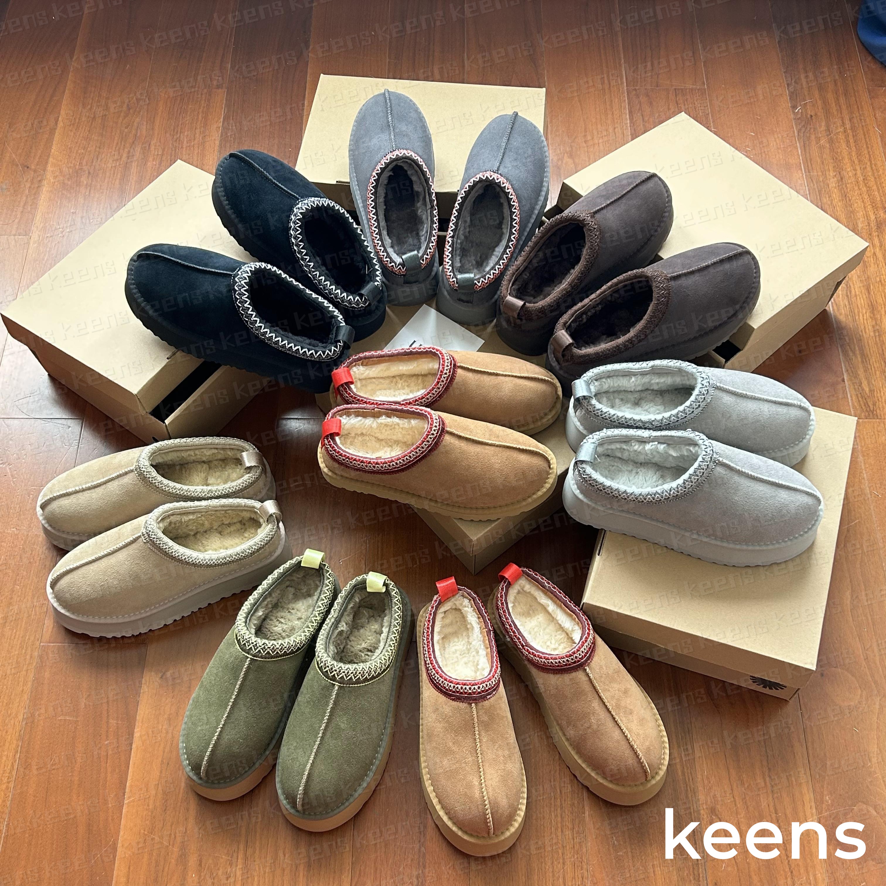 Woman Tazz Tasman Slippers Chestnut Fur Slides Sheepskin Shearling Tazz Slippers Mules Men Ultra Mini Platform Boot Slip-on Shoes Suede Upper Comfort Fall Winter