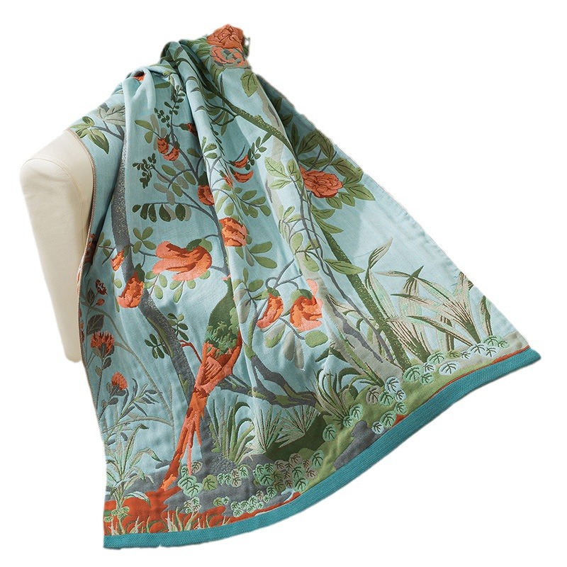 Large Bath Towel Cotton Gauze Woven Floral Bath Towel For Home Bathroom Bathrobe Spa Sauna Shower Wrap Beach Towel
