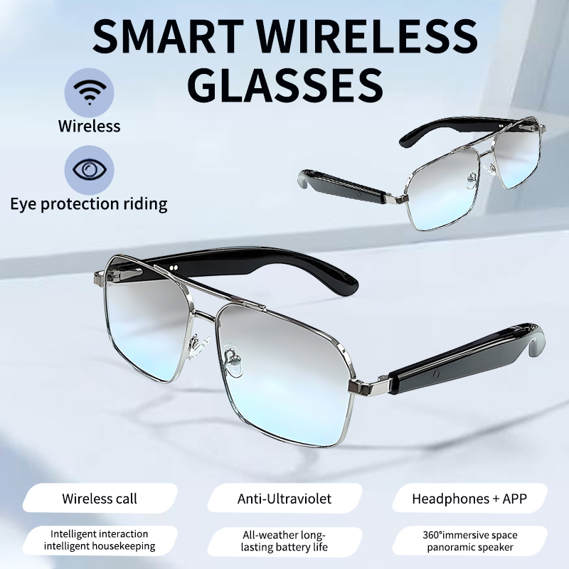 LIGE Smart glasses, adaptive photochromic lenses with light, open ear speakers and microphones Automatic on/off Outdoor sports glasses Music control