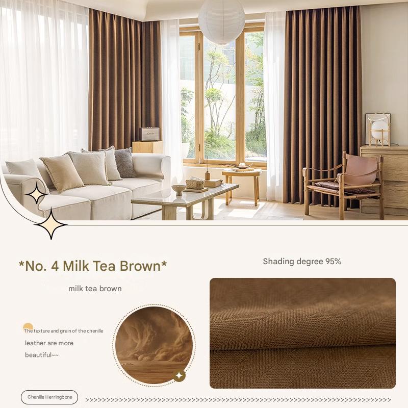 YL-36535 new chenille herringbone curtain high temperature setting modern simple finished living room bedroom blackout curtain