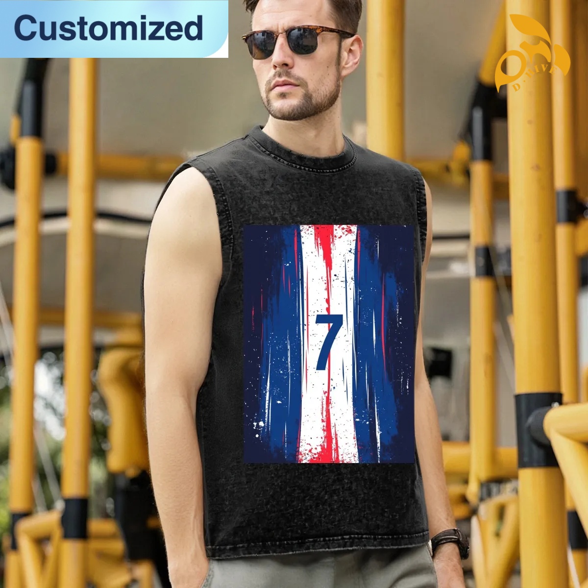 free shipping of customized trendy Washed cotton sleeveless T-shirt with exquisite patterns from US