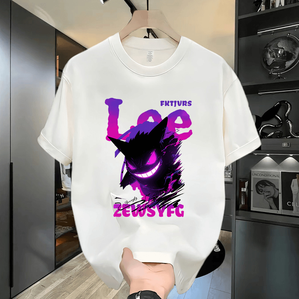 free shipping for man The new summer pure cotton men's printed T-shirt is a trendy and versatile round-neck T-shirt Cartoon print Youth trend att