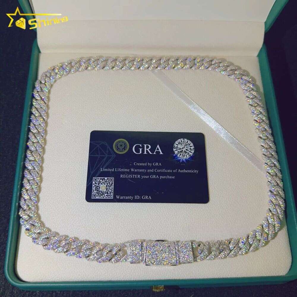 12mm Necklace Pure Sier Iced Out Hip Hop VVS Moissanite Cuban Bracelet Chain