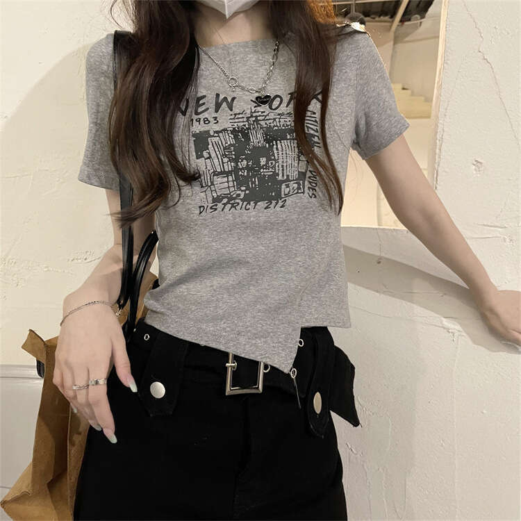 Spicy Girl Style Design T-Shirt Summer New Irregular Unique Niche Ins Short Sleeve Top For Women Trendy B5