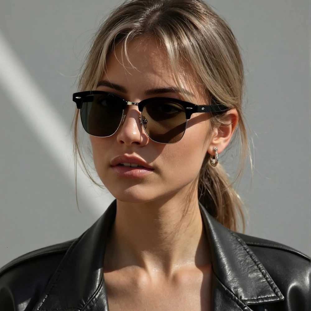 ic Half Fe Polari Sunes Men Wen Retro Rivet Small Sun es Ma Popar Black Anti-Glare Traveling S W250709