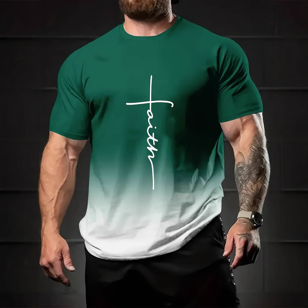 Men's 3D Digital Color Gradient T-Shirt, Summer Short Sleeve Crew Neck Tee Top for Casual Wear ddmymarket