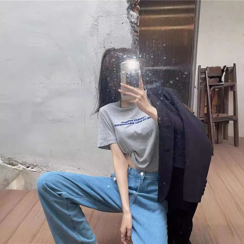 Summer Korean Version New Loose Crop Top With Letter Print Super Popular Short Sleeve T-Shirt For Women B5