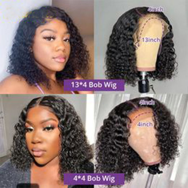 13X4 HD Deep Wave Bob Pre-Drawn Baby Human Hair Wig Water Curly Short 4X4 150% synthetic hair Black Female Lace