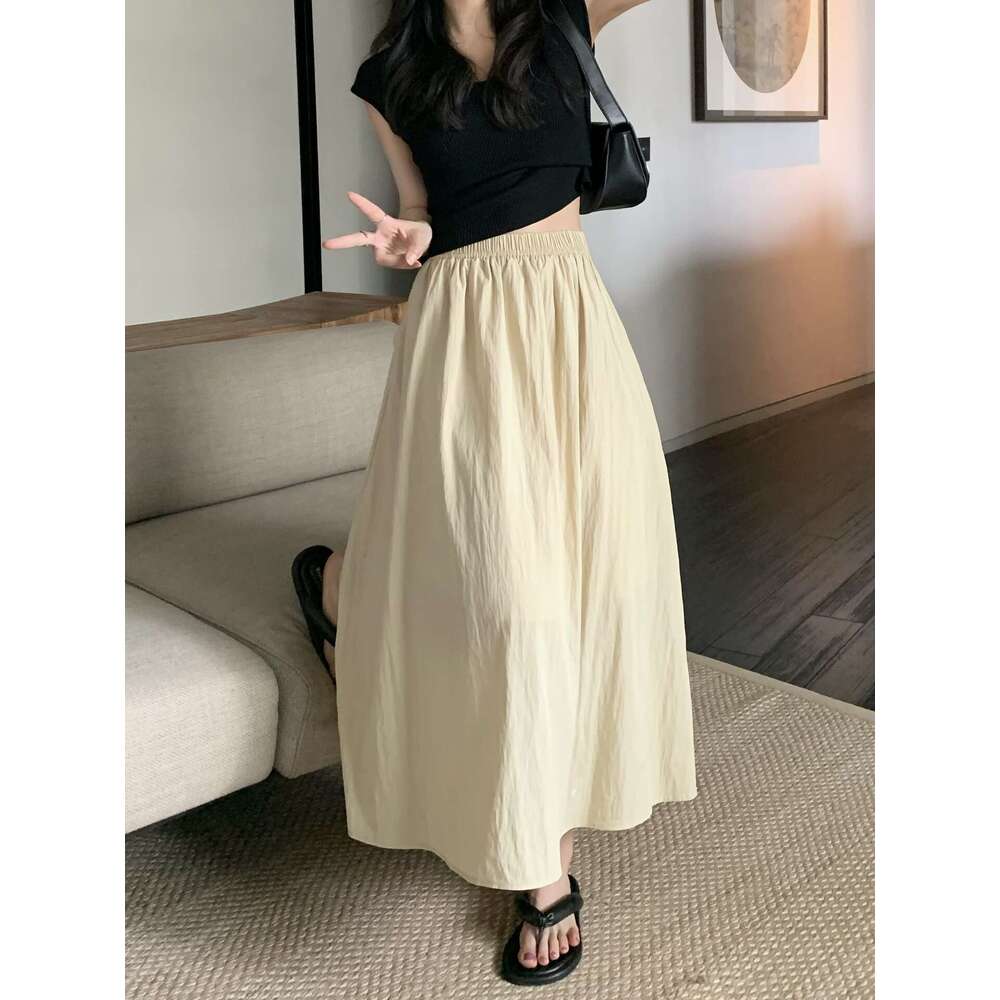 Pleated Mid-Length For Women Summer New High Slimming Elastic Waist A-Line Umbrella Skirt B5