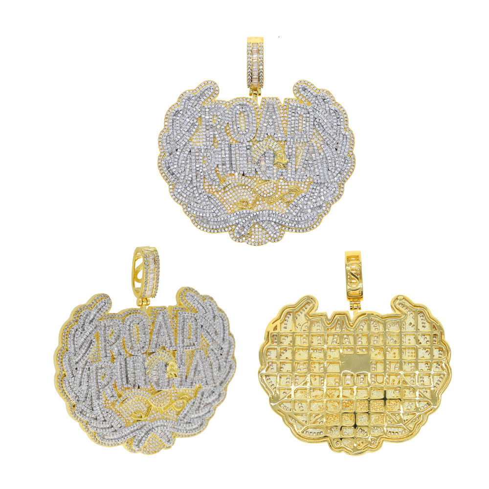 Iced Out Bling CZ Letter Road Runna Pendant Necklace Cubic Zirconia Two Tone Color Badge Charm Men Fashion Hip Hop Jewelry 241214