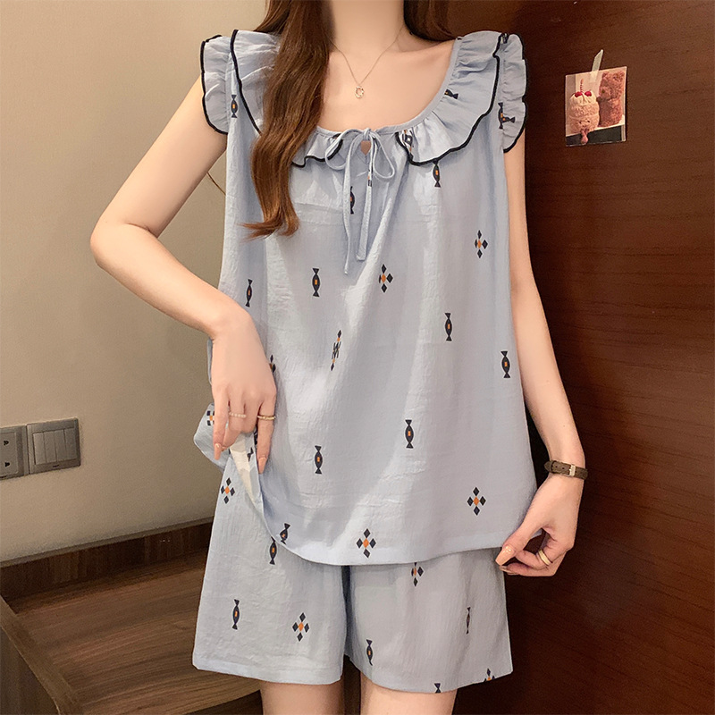 B971-Cloud cotton vest shorts pajamas women's suit summer 2025 new style with chest pad sweet home clothes