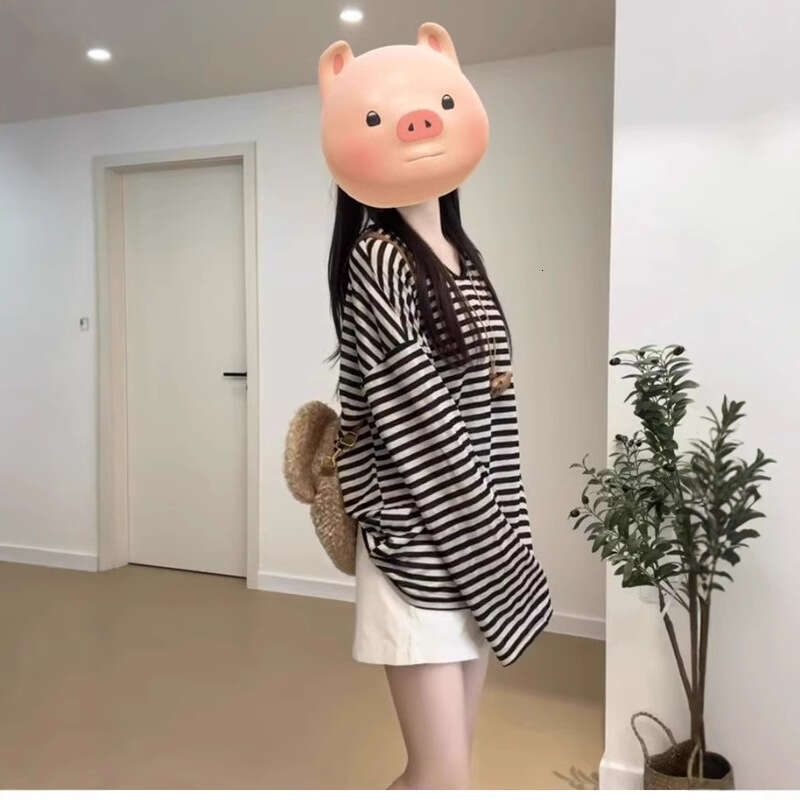 Sun Protection Loose Fit Versatile Long Sleeve T-Shirt For Women Summer New Casual Slimming Striped Mid-Length Top B5