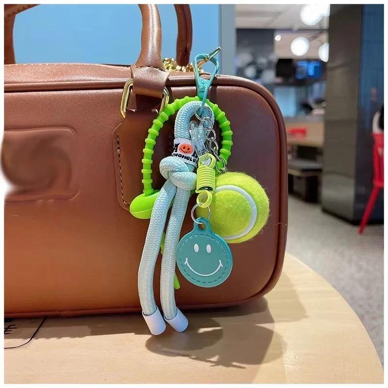 Keychains Decorative Colorful Smiling Tennis Car Keychain Creative Backpack Pendant Female Gift Nylon Rope Decoration 555